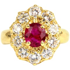 GIA 2.30 Carat Natural Red No Heat Ruby Diamonds Ring 18 Karat Unheated Cluster*