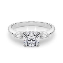 GIA 2.30ct Cushion Three-Stone Tapered Baguette  Diamond Ring