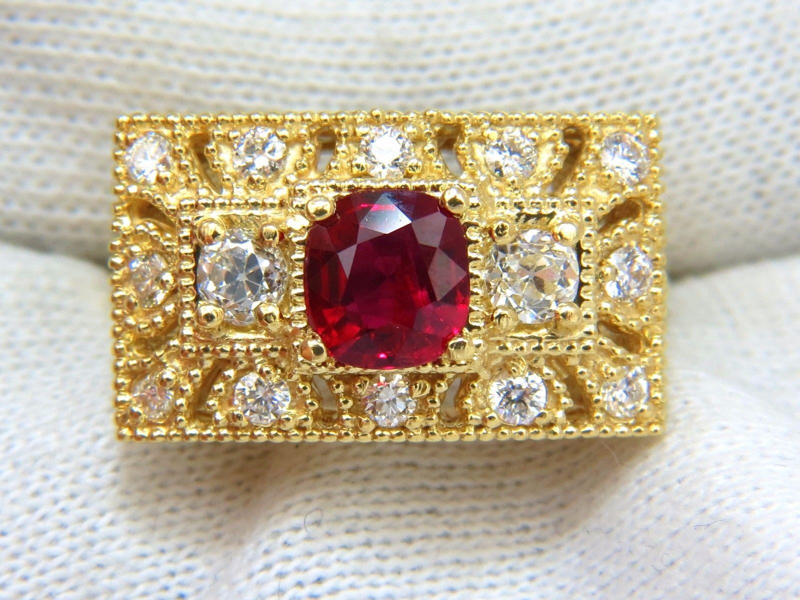GIA 2.31 Carat Natural Cushion Vivid Red Ruby Diamonds Byzantine Ring 18 Karat For Sale 5