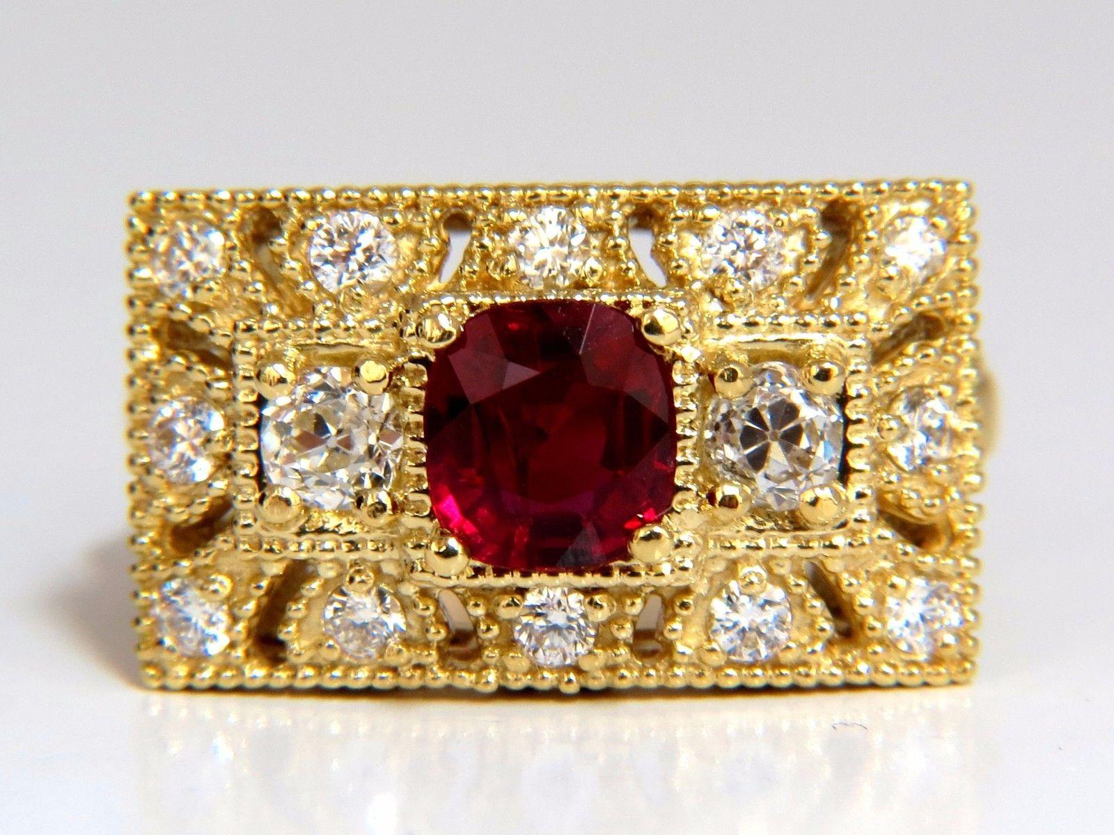 Cushion Cut GIA 2.31 Carat Natural Cushion Vivid Red Ruby Diamonds Byzantine Ring 18 Karat For Sale