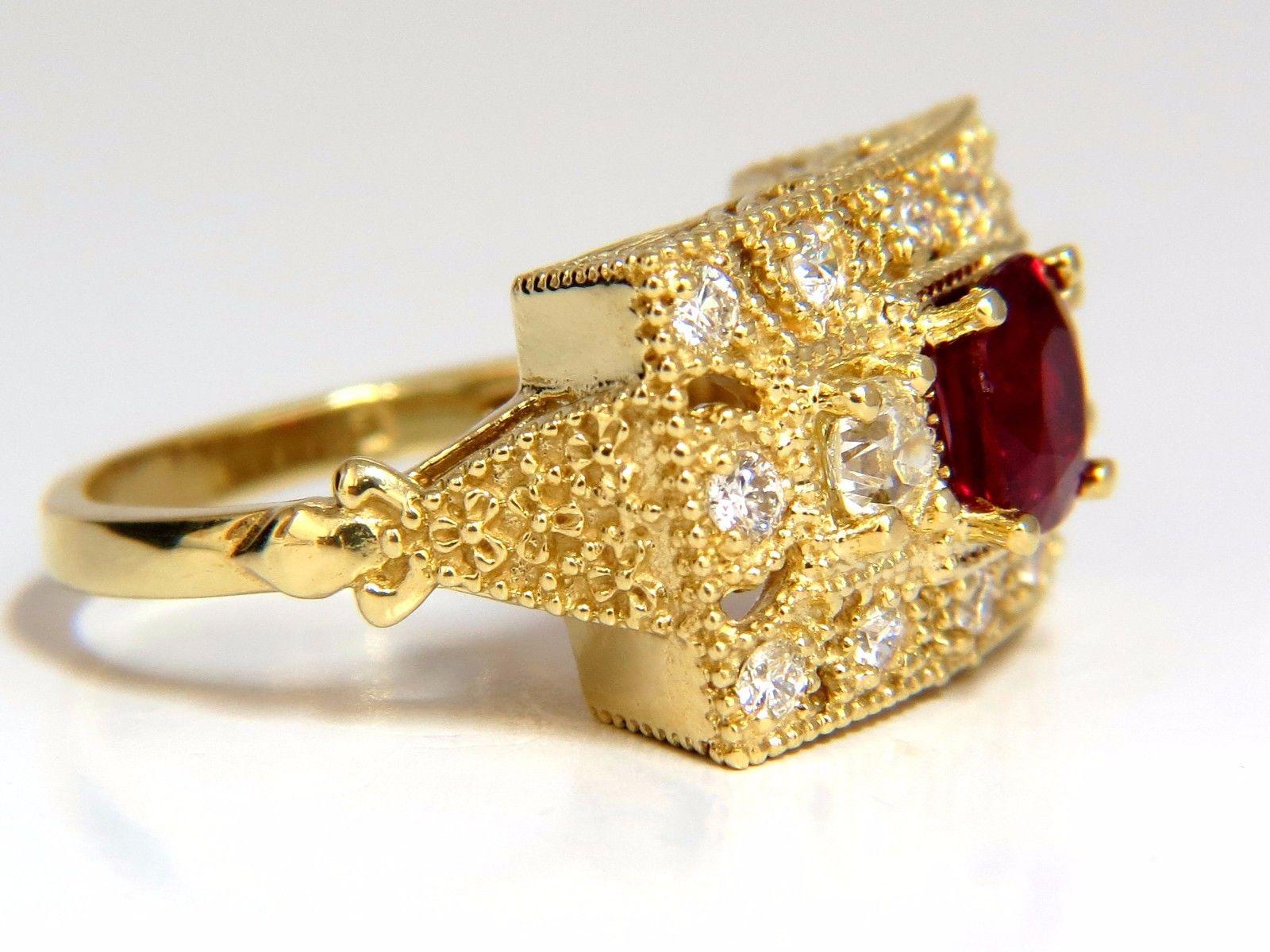 GIA 2.31 Carat Natural Cushion Vivid Red Ruby Diamonds Byzantine Ring 18 Karat In New Condition For Sale In New York, NY