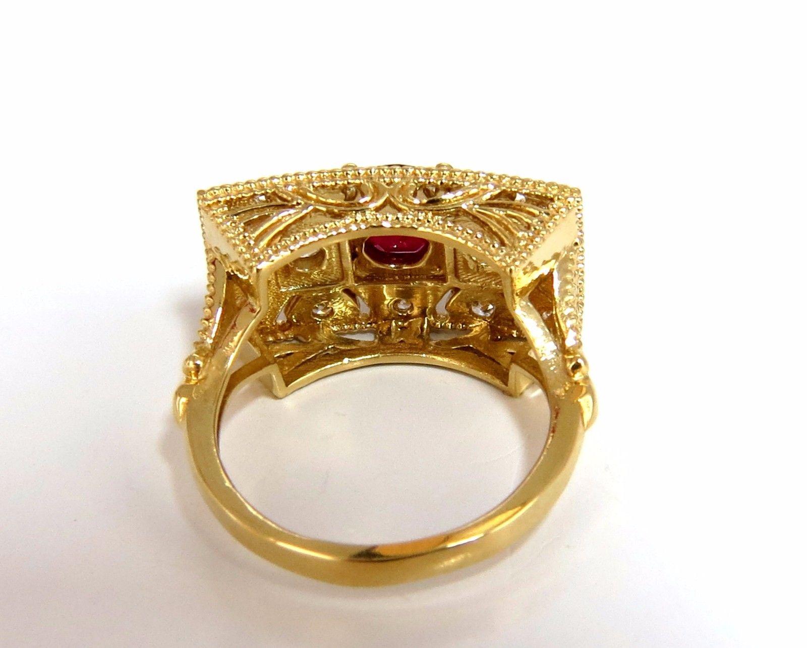 GIA 2.31 Carat Natural Cushion Vivid Red Ruby Diamonds Byzantine Ring 18 Karat For Sale 1