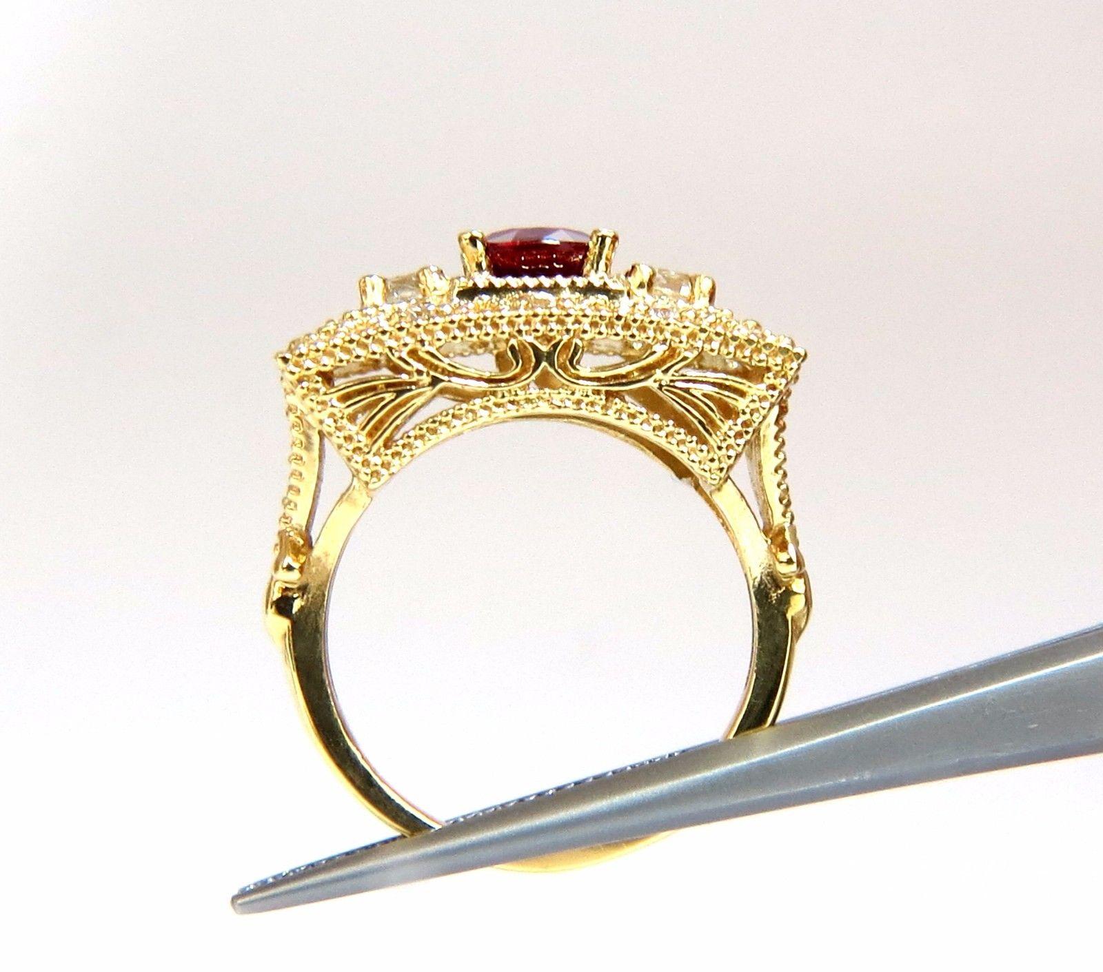 GIA 2.31 Carat Natural Cushion Vivid Red Ruby Diamonds Byzantine Ring 18 Karat For Sale 2