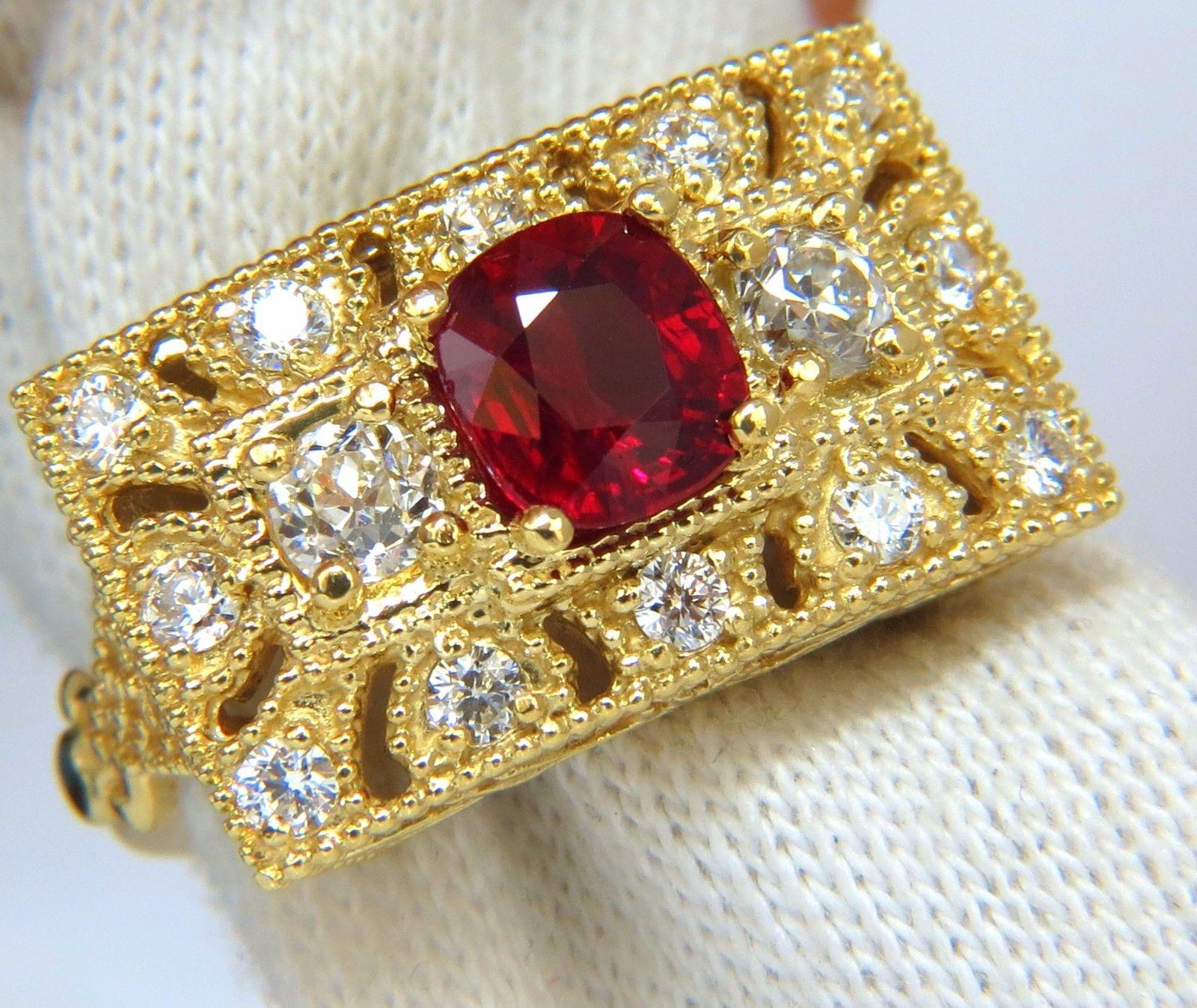 GIA 2.31 Carat Natural Cushion Vivid Red Ruby Diamonds Byzantine Ring 18 Karat For Sale 3