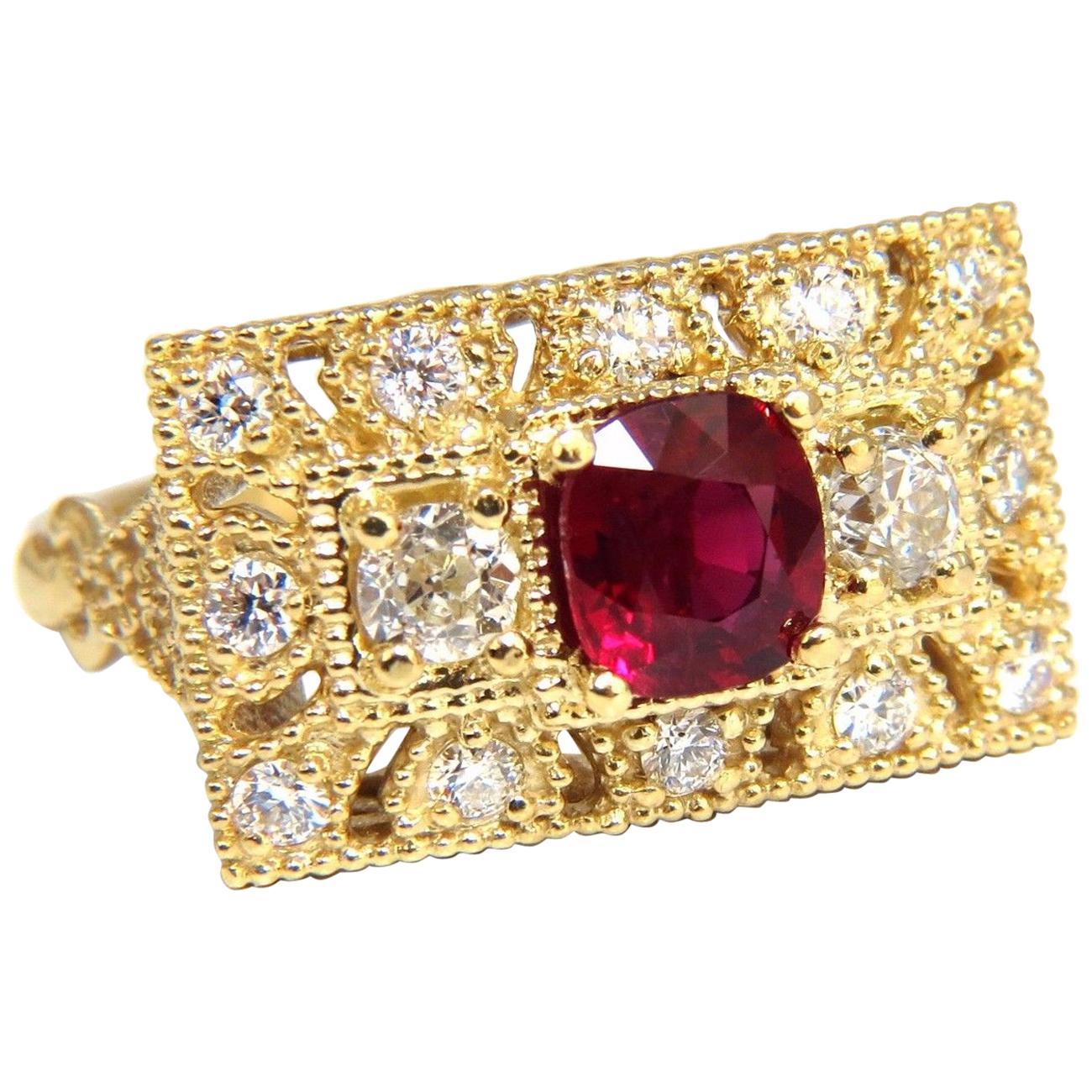 GIA 2.31 Carat Natural Cushion Vivid Red Ruby Diamonds Byzantine Ring 18 Karat For Sale