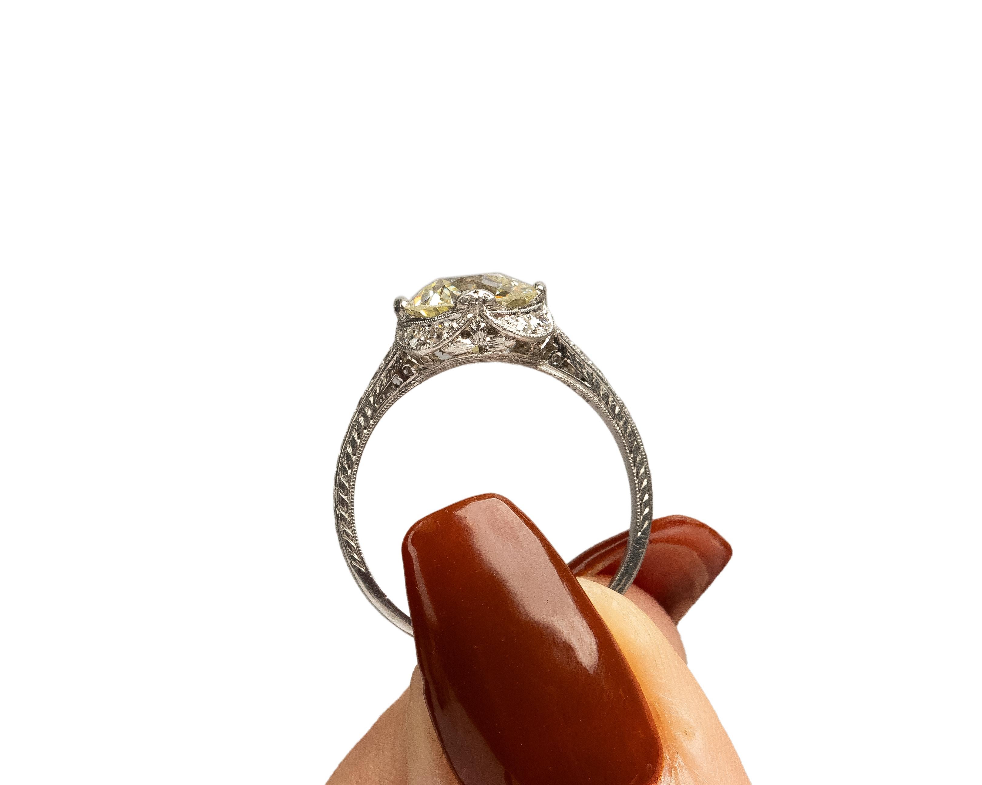 GIA 2.31 Carat Total Weight Art Deco Diamond Platinum Engagement Ring 2