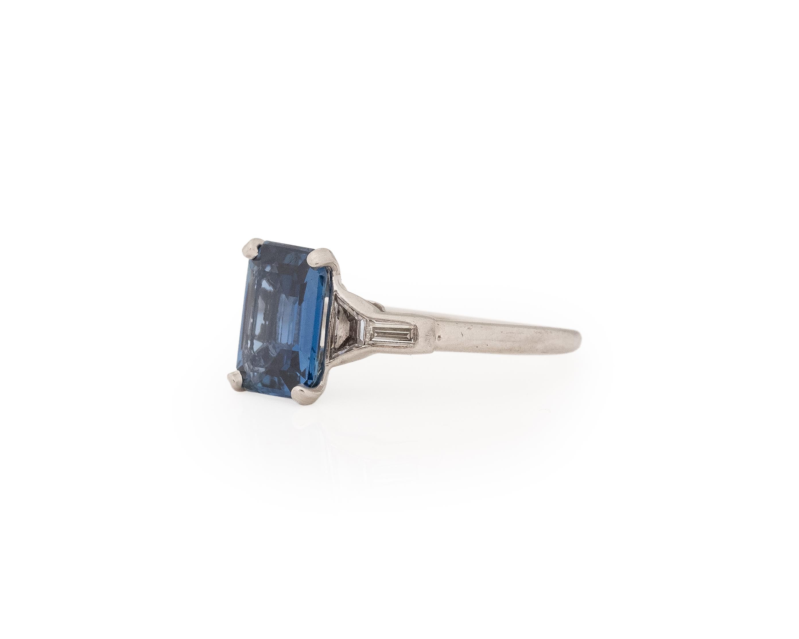 Tapered Baguette GIA 2.32 Carat Art Deco Sapphire Diamond Platinum Engagement Ring For Sale