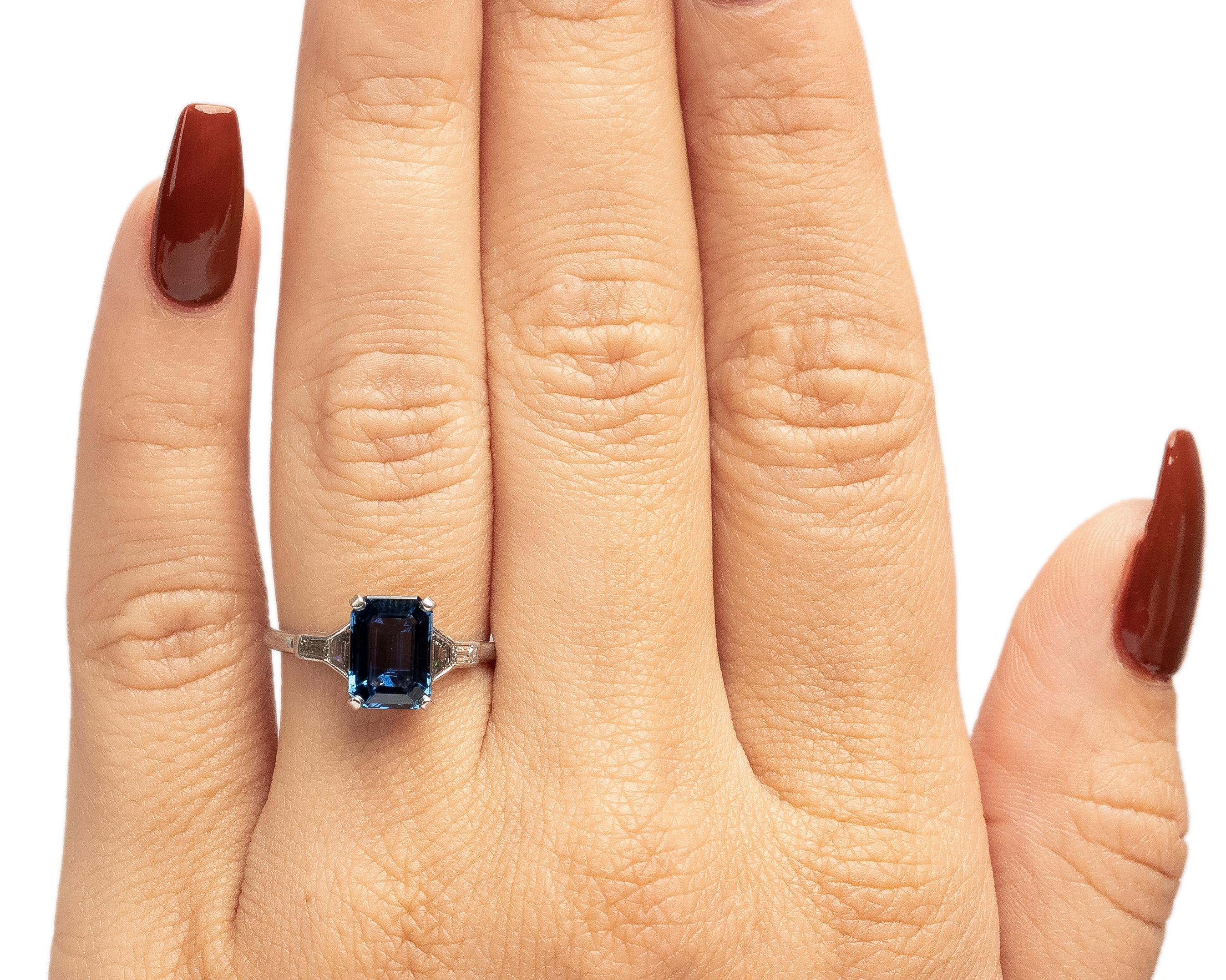 GIA 2.32 Carat Art Deco Sapphire Diamond Platinum Engagement Ring For Sale 2