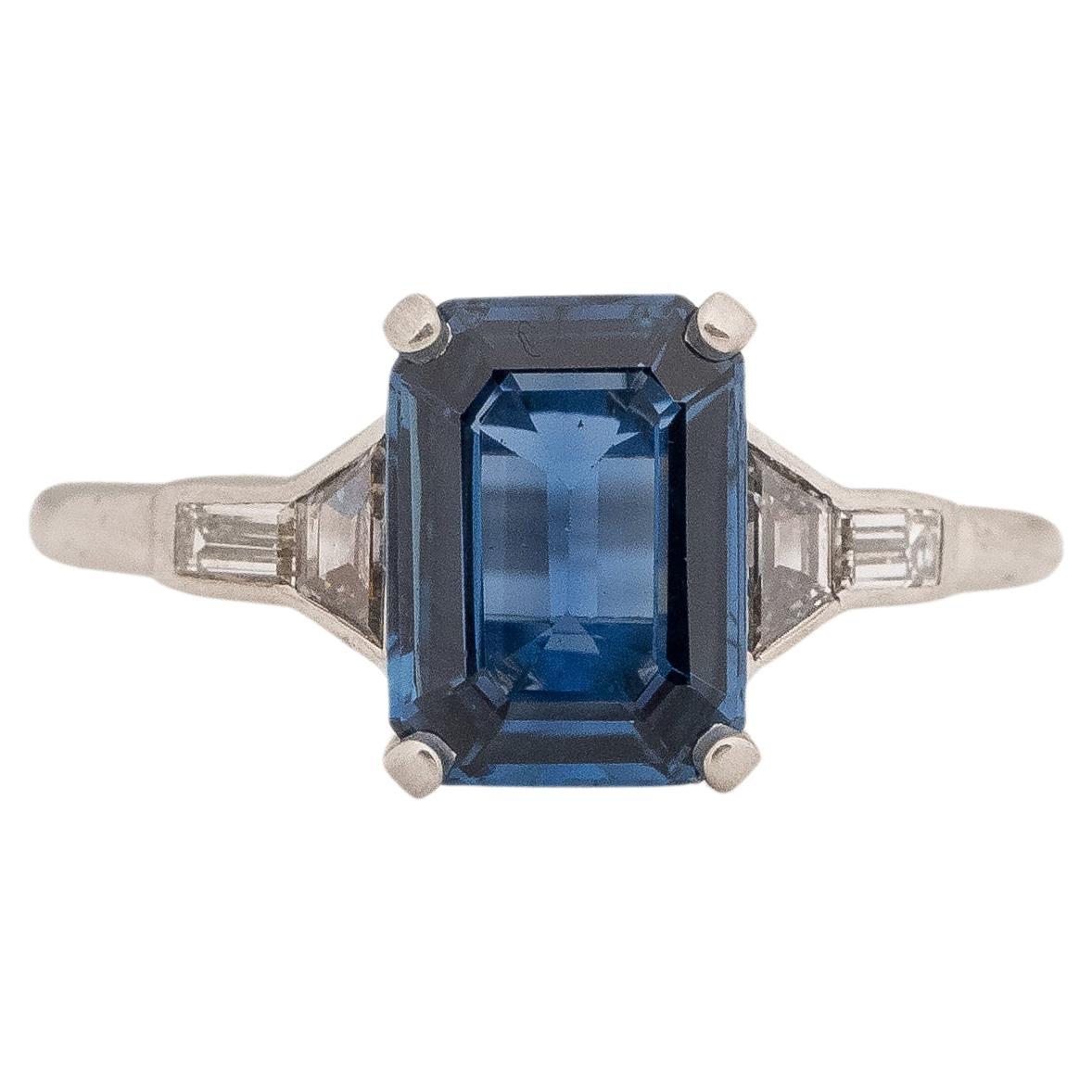 GIA 2.32 Carat Art Deco Sapphire Diamond Platinum Engagement Ring For Sale