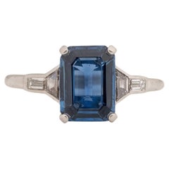 Antique GIA 2.32 Carat Art Deco Sapphire Diamond Platinum Engagement Ring
