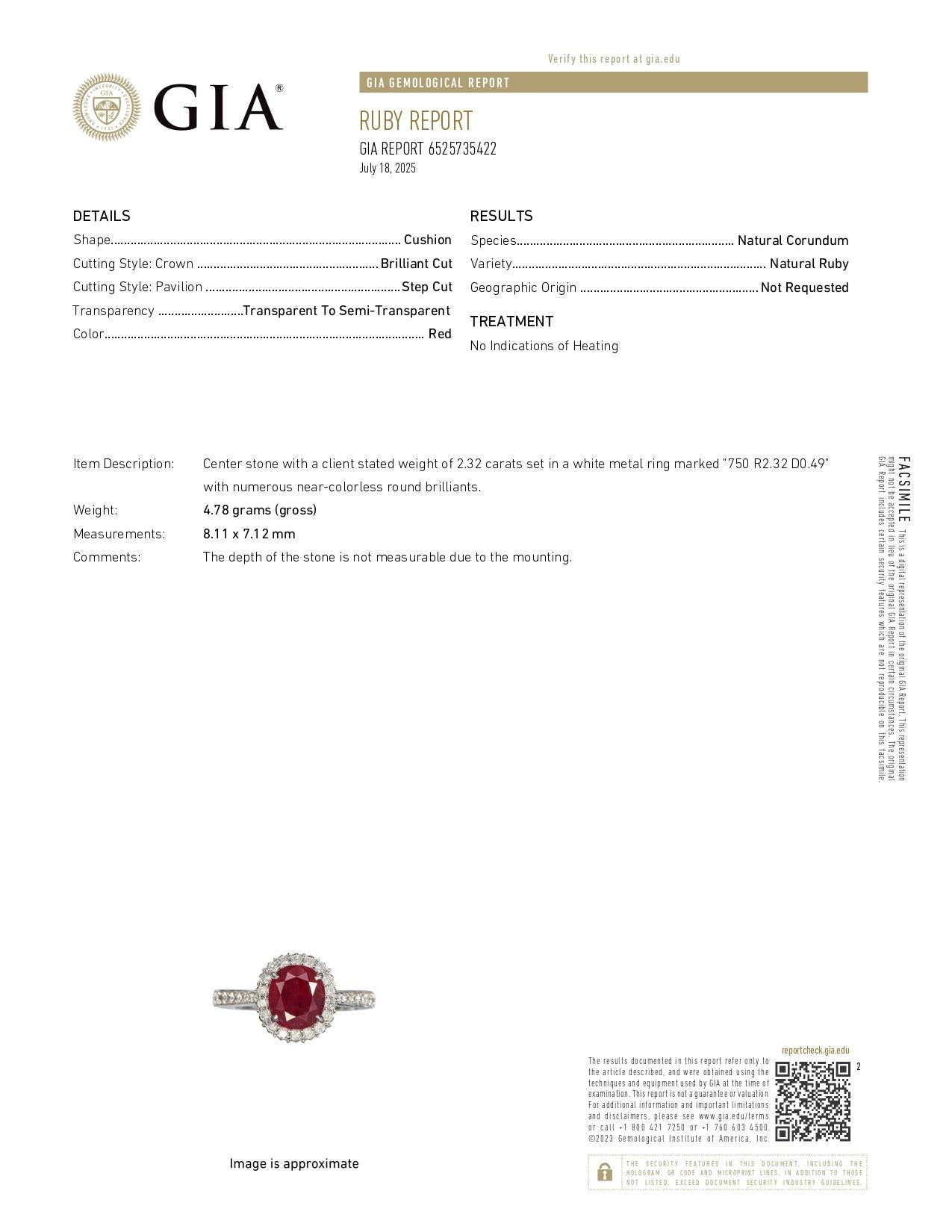 Contemporaneo GIA Anello di fidanzamento con rubino dell'Afghanistan non riscaldato da 2,32 ct in oro bianco 18 carati in vendita