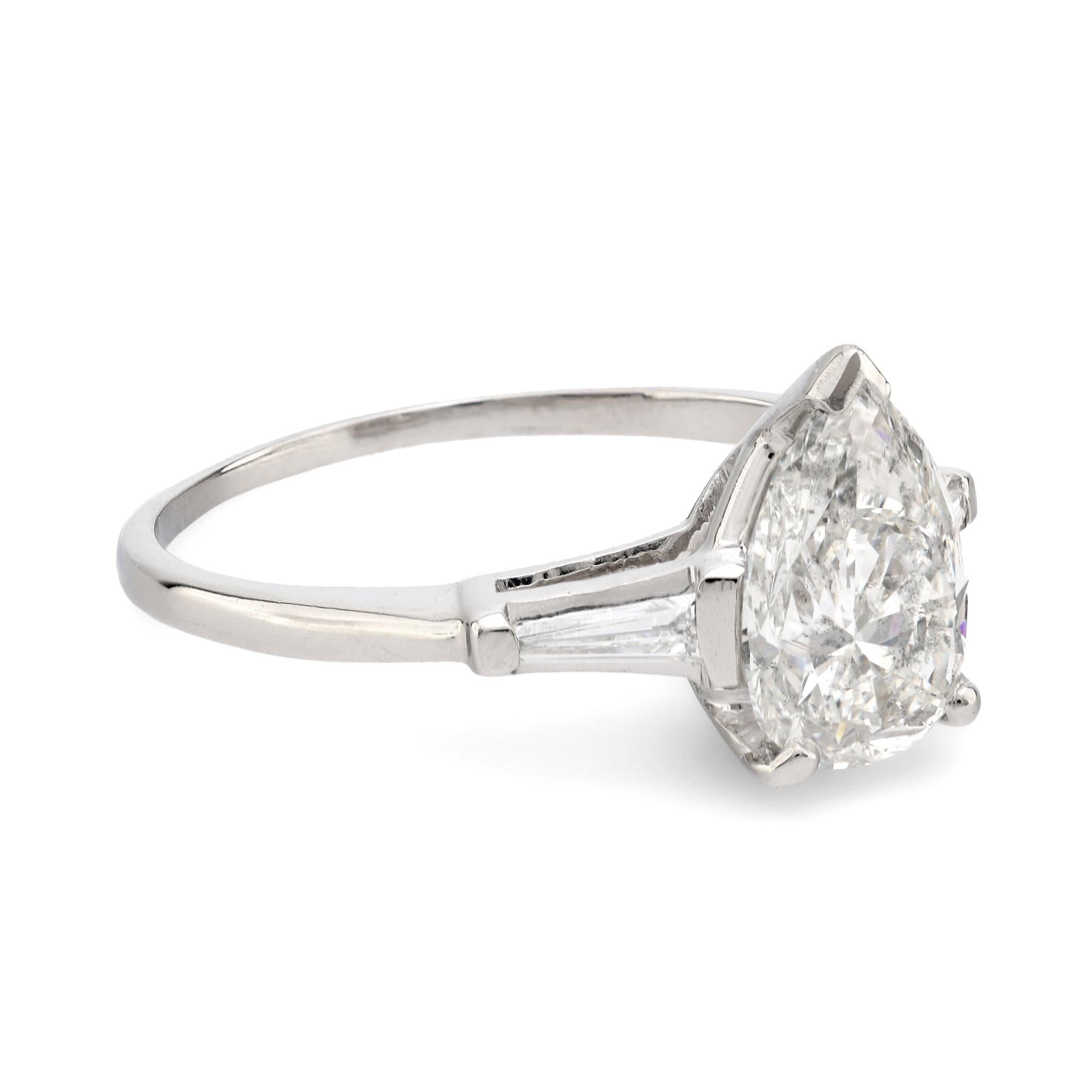 Modern GIA 2.33 carat pear shape diamond platinum engagement ring
