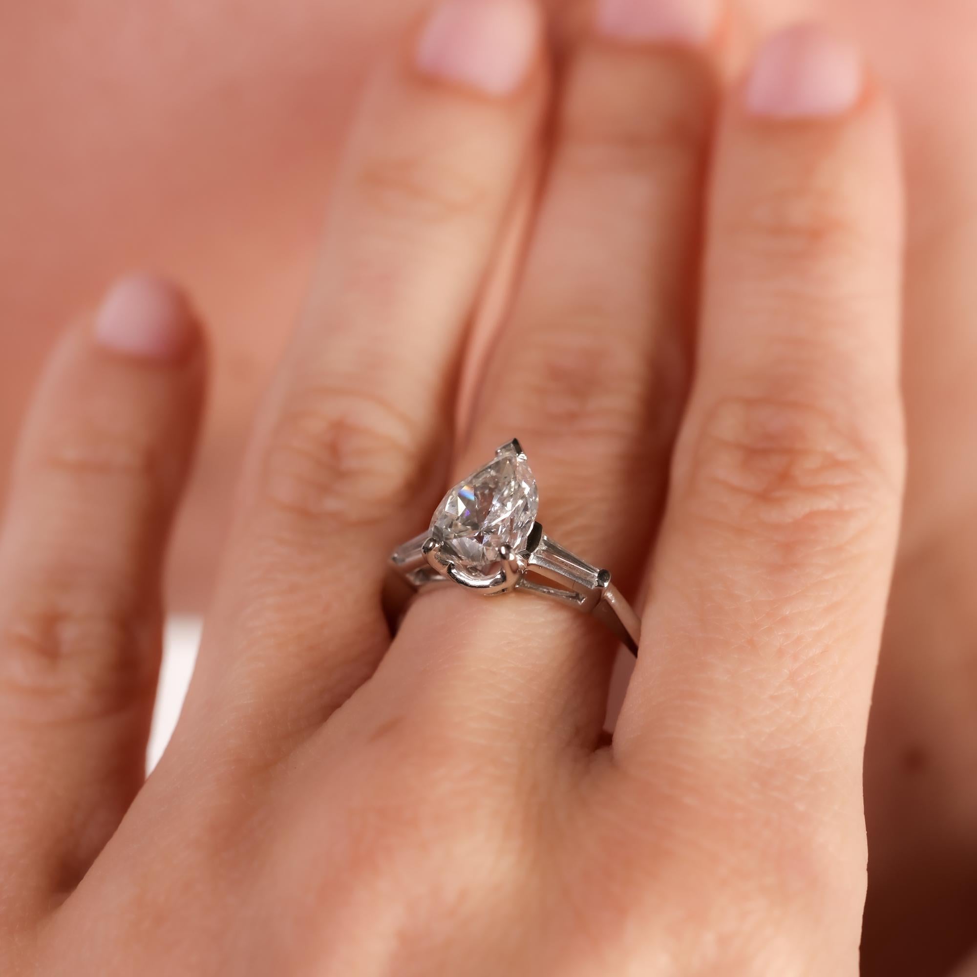 Pear Cut GIA 2.33 carat pear shape diamond platinum engagement ring