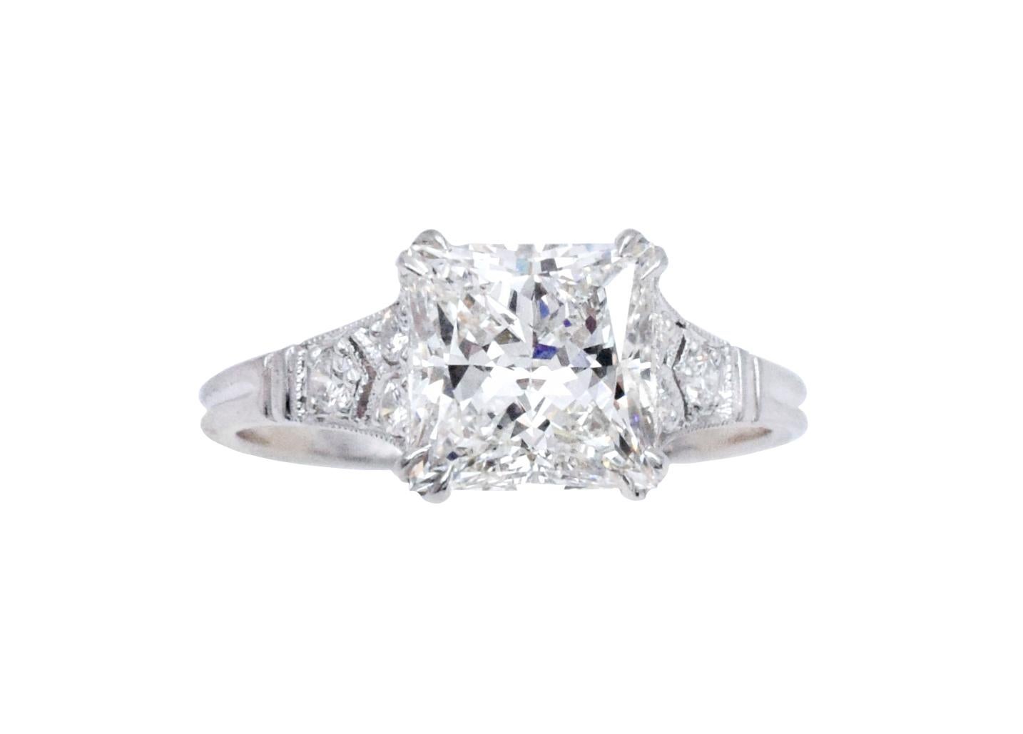 Artist GIA 2.33 Carat Princess Cut Diamond Engagement Ring For Sale