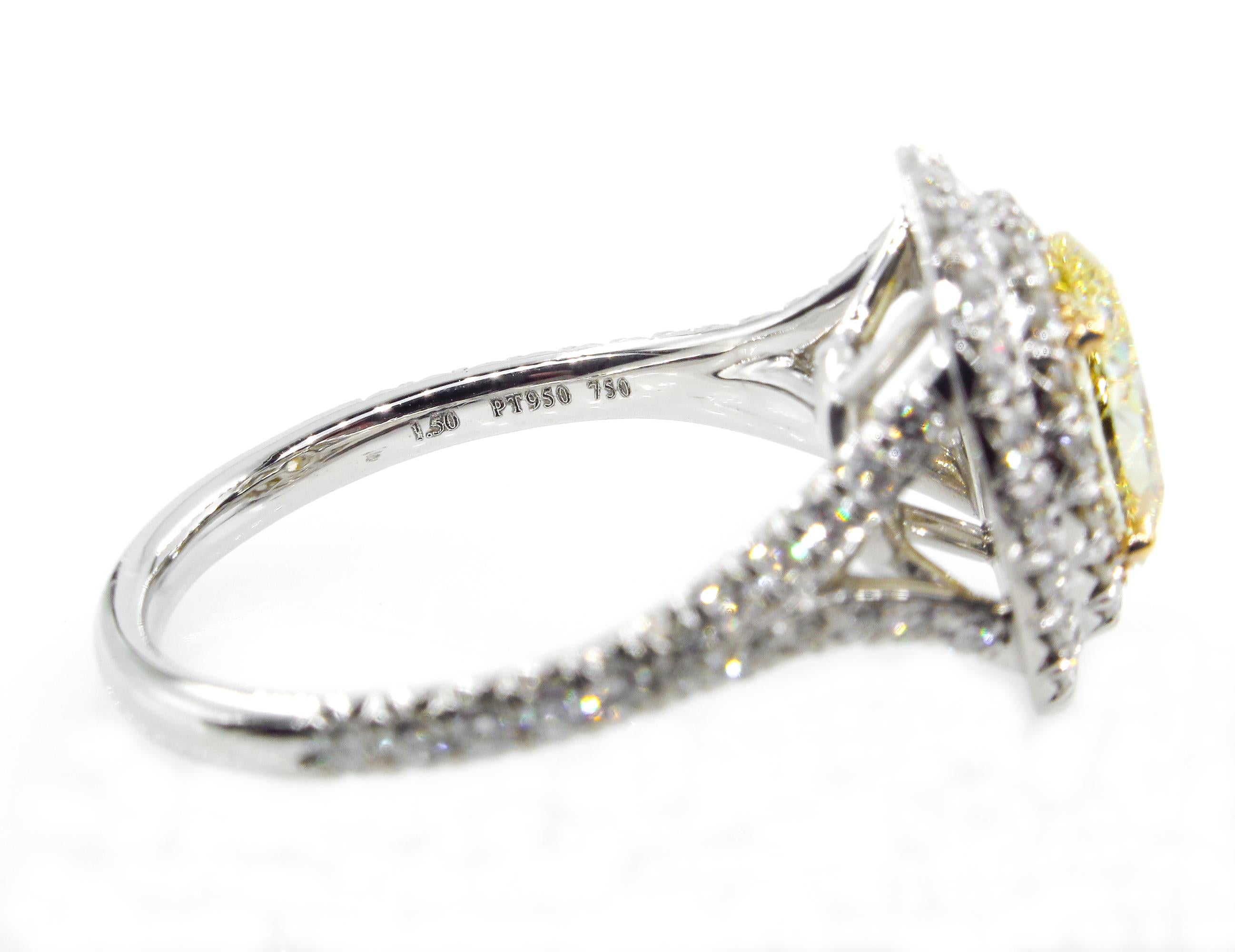 GIA 2.33ct Canary Natural Fancy Yellow Oval Diamond Wedding Platinum Halo Ring In Good Condition In New York, NY