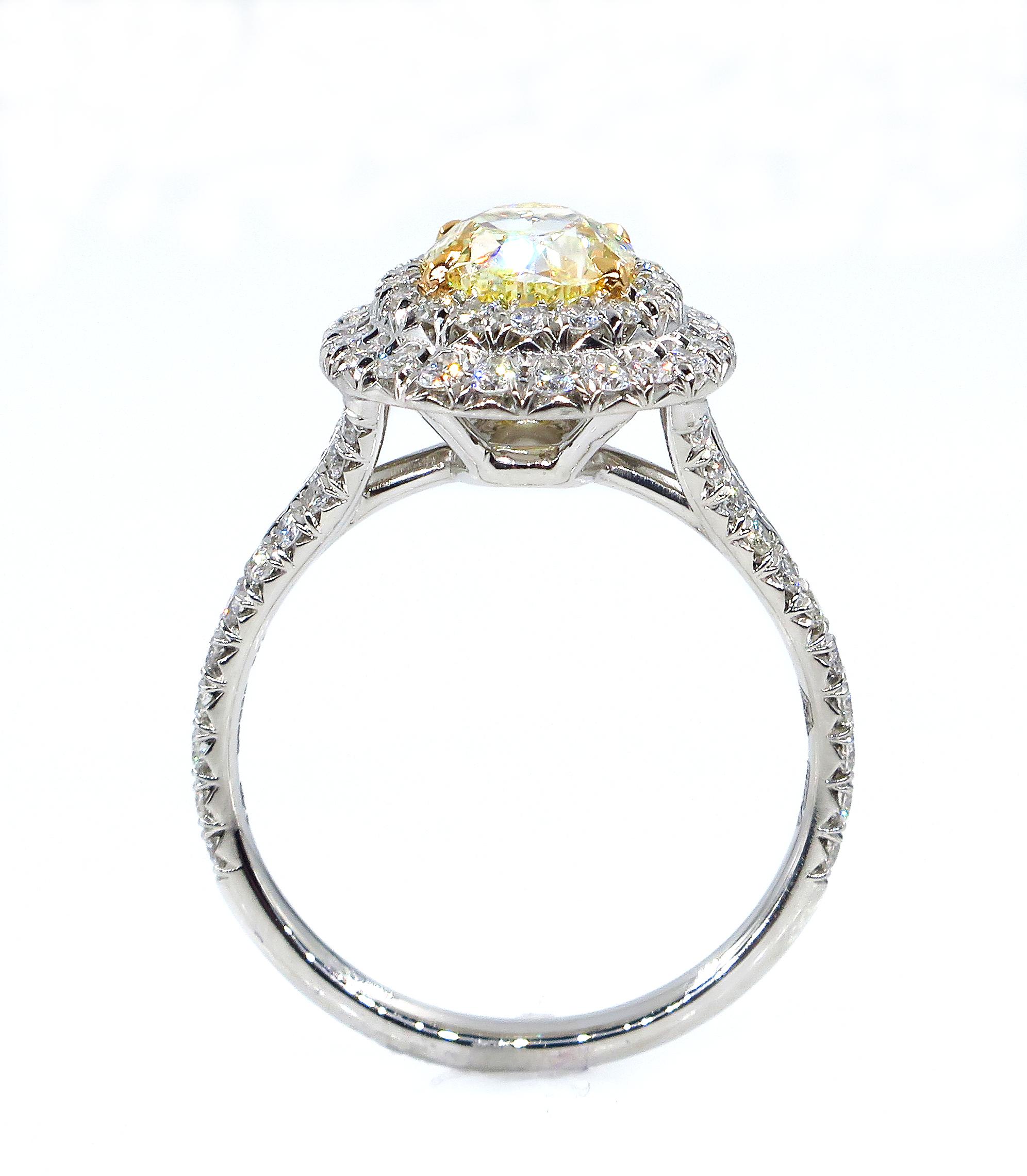 Women's GIA 2.33ct Canary Natural Fancy Yellow Oval Diamond Wedding Platinum Halo Ring