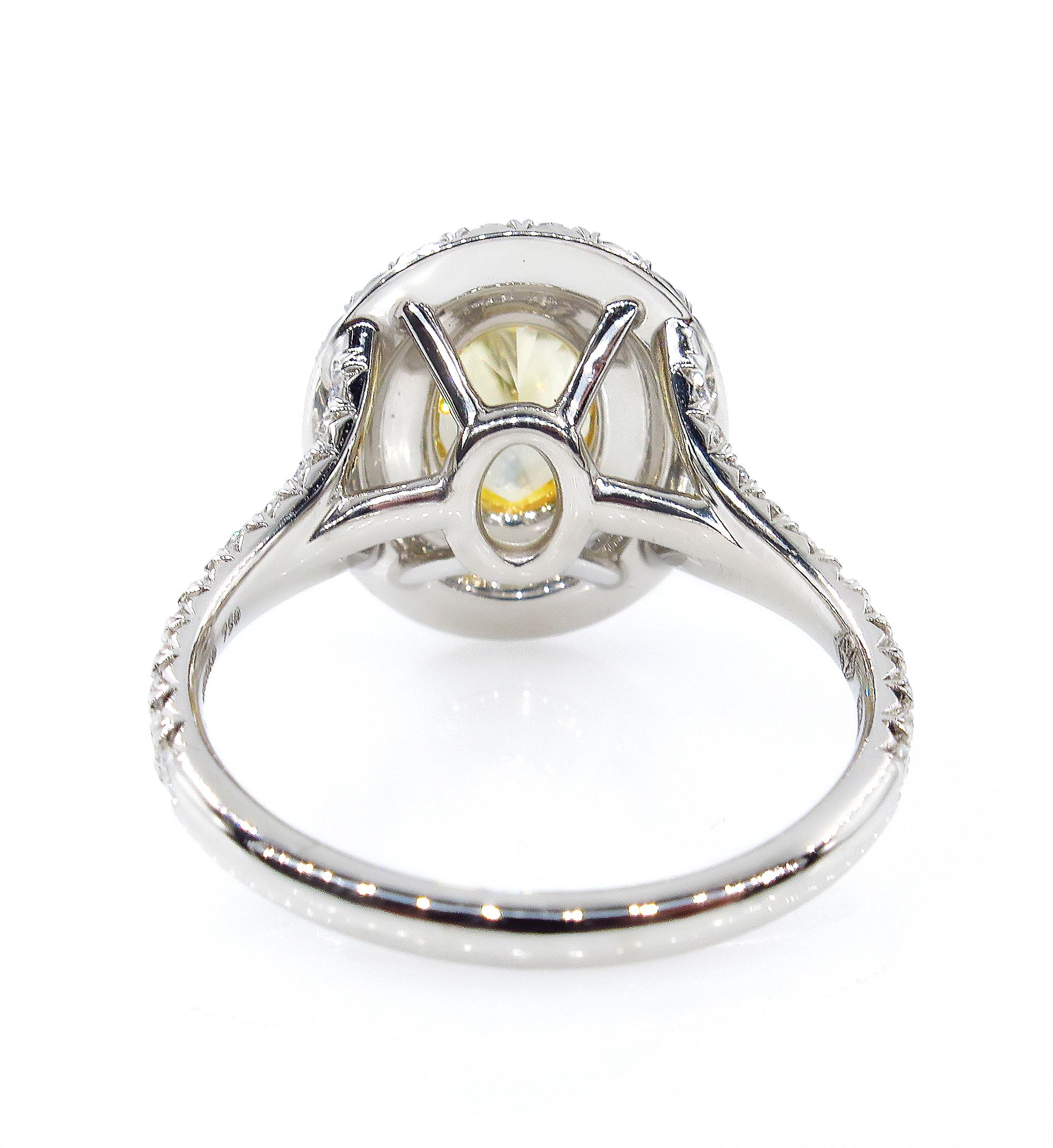 GIA 2.33ct Canary Natural Fancy Yellow Oval Diamond Wedding Platinum Halo Ring 1