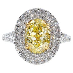 GIA 2.33ct Canary Natural Fancy Yellow Oval Diamond Wedding Platinum Halo Ring