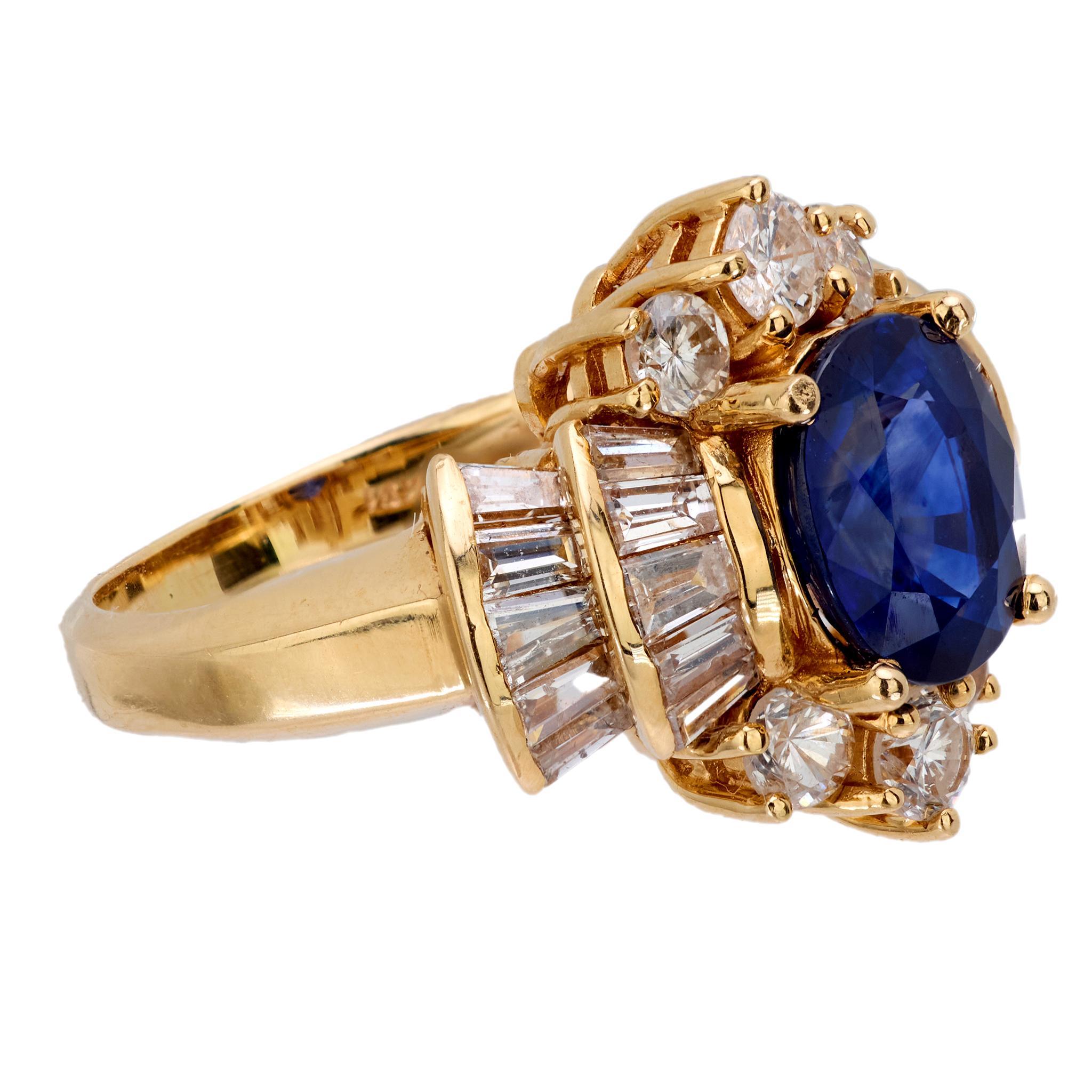 Taille ovale Bague cocktail en or jaune 14 carats avec saphir de Ceylan de 2,35 carats et diamants certifiés GIA