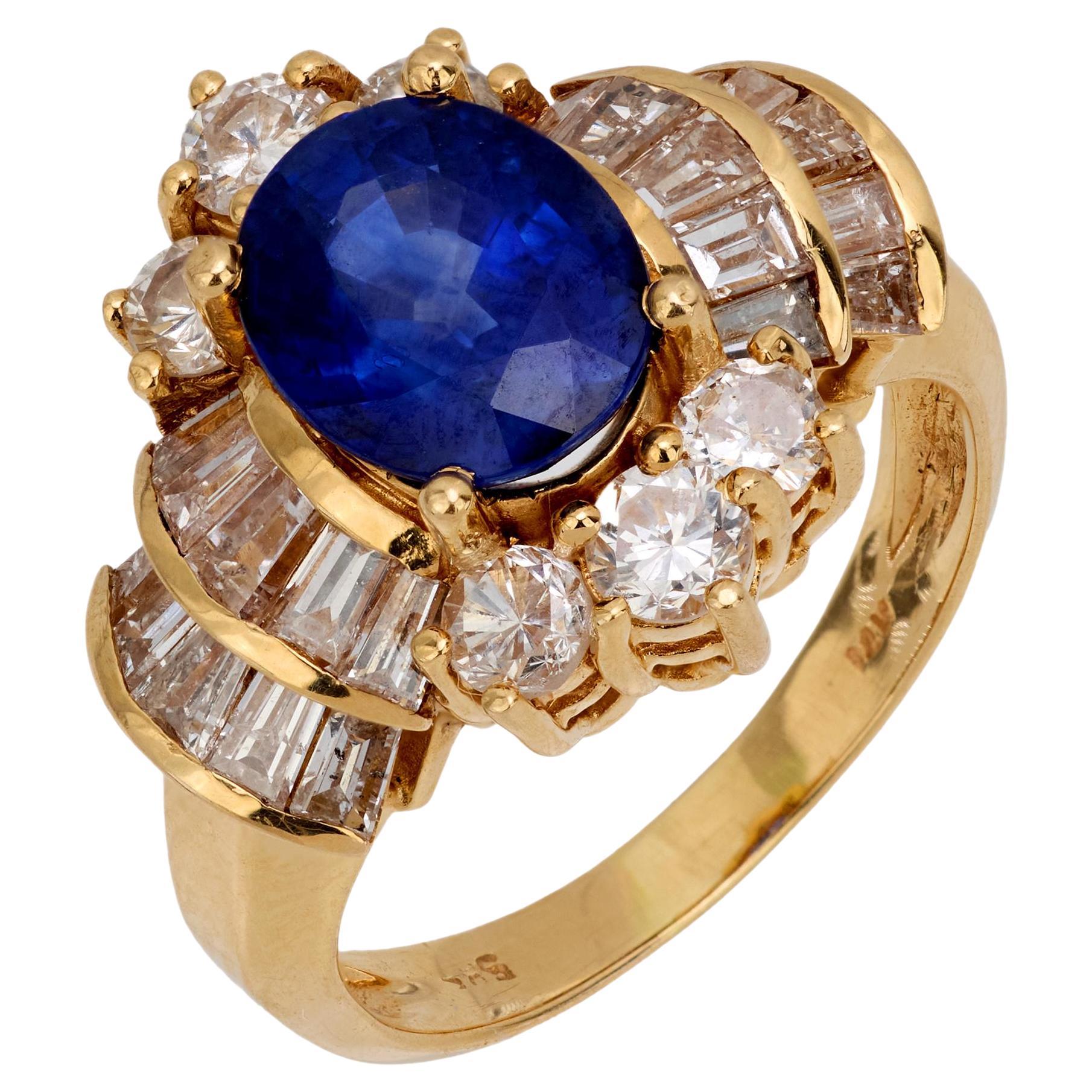 Bague cocktail en or jaune 14 carats avec saphir de Ceylan de 2,35 carats et diamants certifiés GIA