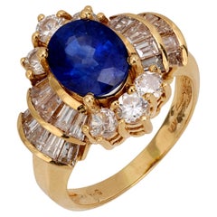 Bague cocktail en or jaune 14 carats avec saphir de Ceylan de 2,35 carats et diamants certifiés GIA