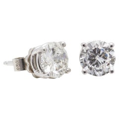 GIA 2.35 Carat Total Weight Round Brilliant Cut Diamond 14k Gold Stud Earrings