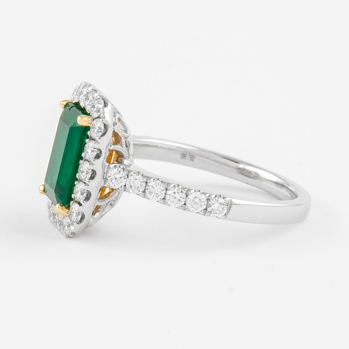 Emerald Cut GIA 2.35ctt Emerald and Diamond Halo Ring 18k Gold For Sale