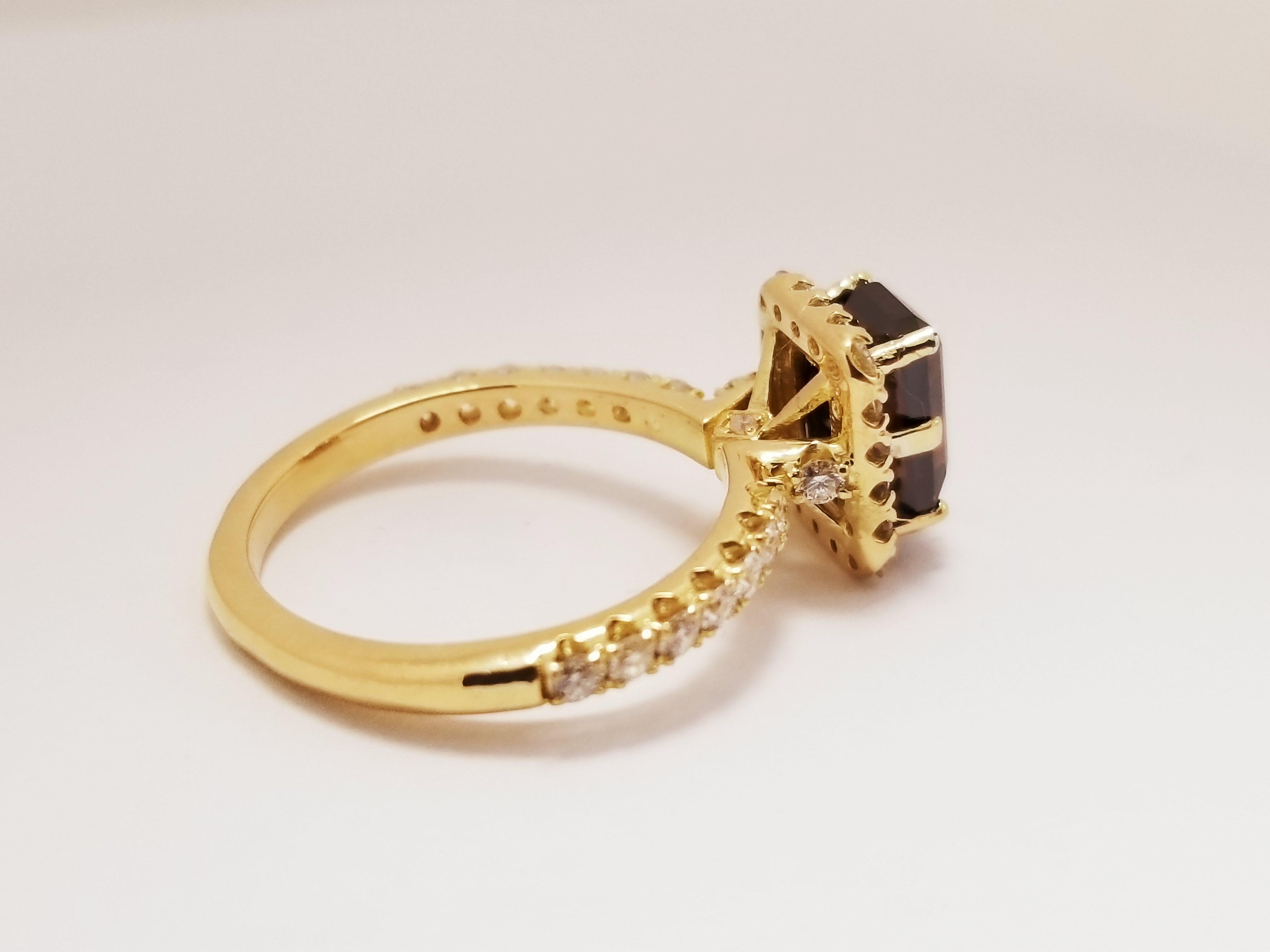 Women's GIA 2.36 Carat Fancy Reddish Brown Emerald Cut Diamond Ring 18 Karat Yellow Gold