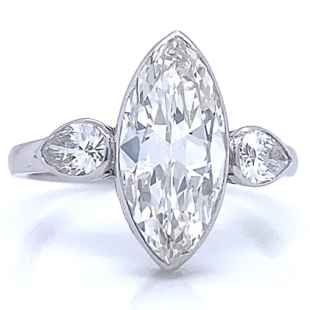 GIA 2.36 Carat Marquise Cut Diamond Platinum Engagement Ring In New Condition In Beverly Hills, CA