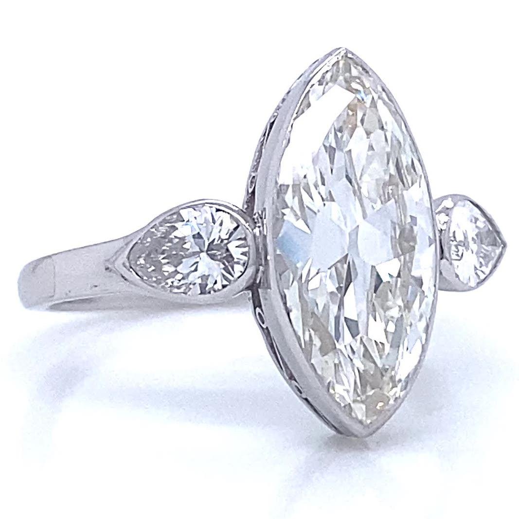 Women's GIA 2.36 Carat Marquise Cut Diamond Platinum Engagement Ring