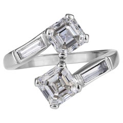 GIA 2.37ct Used Vintage Art Deco Asscher Diamond “Toi et Moi” Crossover Plat