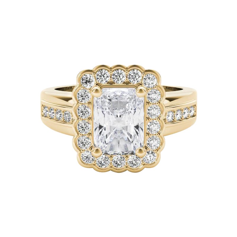 GIA 2.38 Carat Radiant Lace Flower Halo Vintage 18K Yellow Gold Diamond Ring