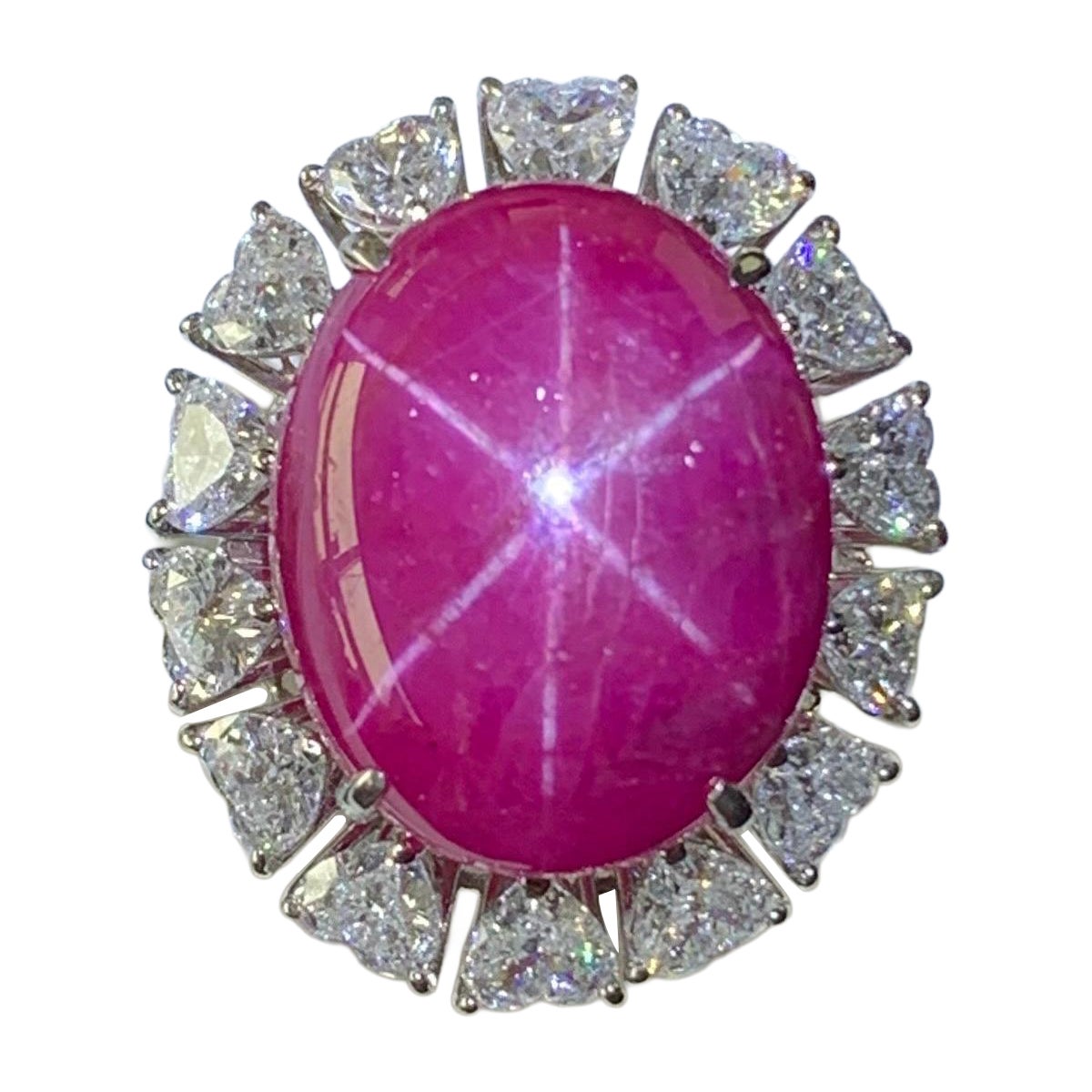 GIA 23.84ct  Natural Burma Star Ruby Unheated PT gold Ring natural diamond For Sale