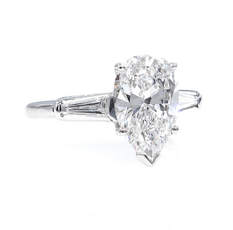 GIA 2.38 Carat Pear Shaped and Baguettes Diamond Solitaire Platinum