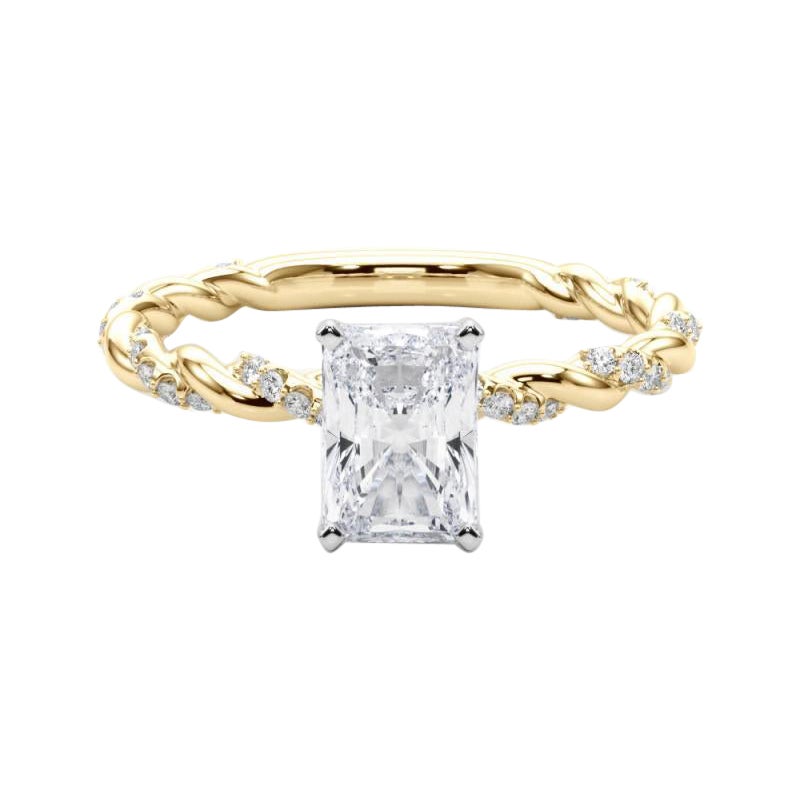 GIA 2,38ct Radiant Micro Pave Twisted Braid Band Anello con diamanti in oro giallo 18K