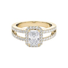 GIA 2.39 Carat Halo Radiant Filigree Split Shank 18K Yellow Gold Diamond Ring