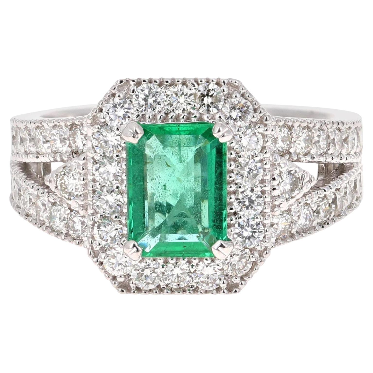 GIA 2.39 Carat Natural Emerald Diamond 18 Karat White Gold Art Deco Style Ring im Angebot