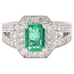 GIA 2.39 Carat Natural Emerald Diamond 18 Karat White Gold Art Deco Style Ring