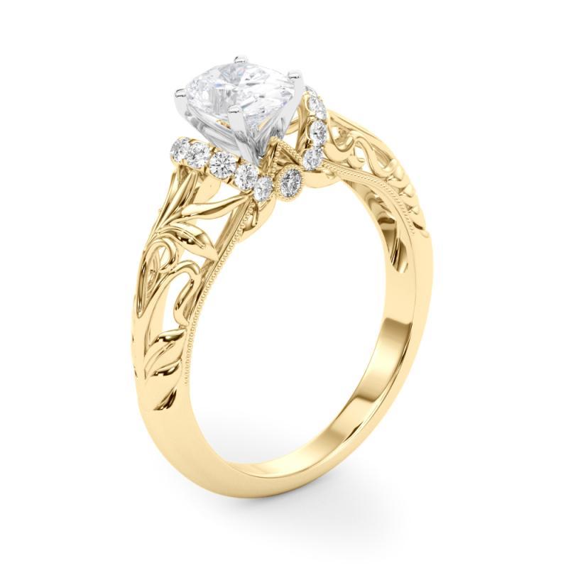 GIA Anillo de diamantes de oro amarillo de 18 quilates con halo floral Chevron oval de 2,3 quilates en venta 1