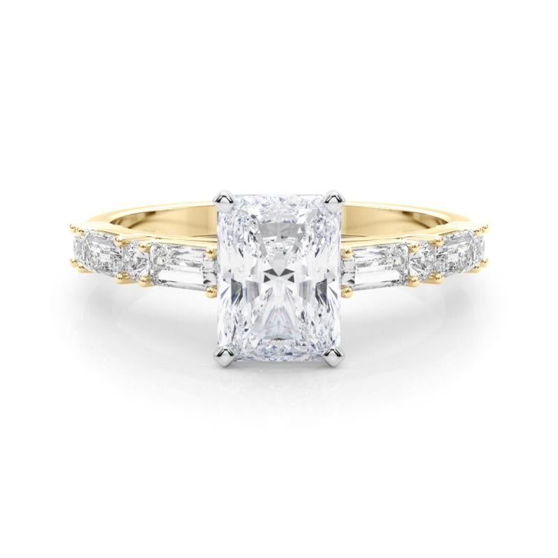GIA 2.3ct Radiant Round & Baguette Channel Band 18K Yellow Gold Diamond Ring