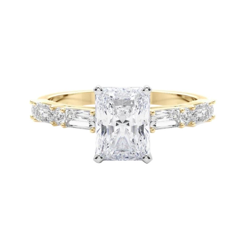 GIA 2,3ct Radiant Round & Baguette Channel Band Anello con diamanti in oro giallo 18K