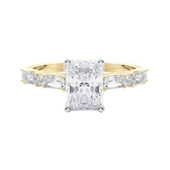 GIA 2,3ct Radiant Round & Baguette Channel Band Anello con diamanti in oro giallo 18K