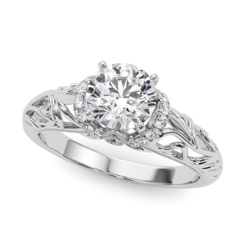 Taglio rotondo GIA 2,3ct Rotondo Chevron Halo Filigrana Floreale  Anello con diamante in vendita