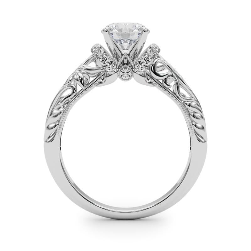 Donna GIA 2,3ct Rotondo Chevron Halo Filigrana Floreale  Anello con diamante in vendita