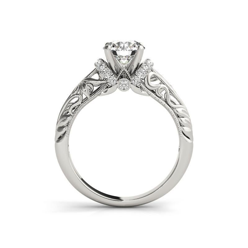 GIA 2,3ct Rotondo Chevron Halo Filigrana Floreale  Anello con diamante in vendita 1