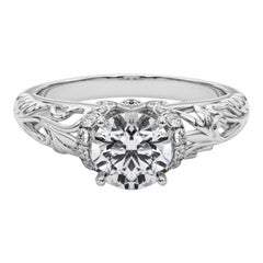GIA 2,3ct Rotondo Chevron Halo Filigrana Floreale  Anello con diamante