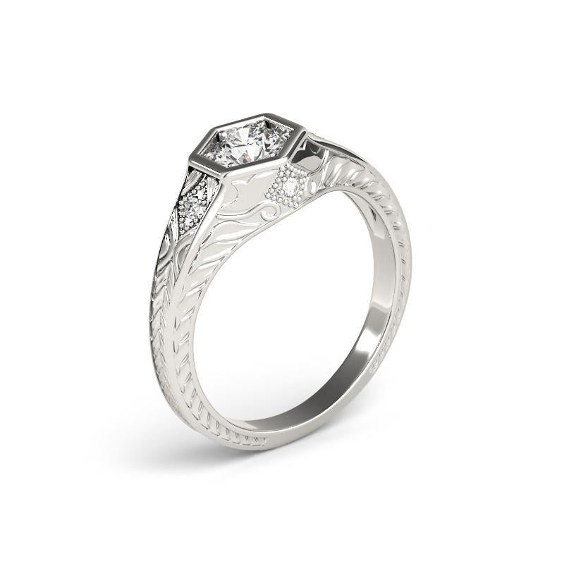 GIA Anello di diamanti in oro bianco vintage con solitario geometrico rotondo da 2,3 ct. In condizioni Nuovo in vendita a New York, NY