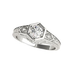 GIA 2.3ct Round Geometric Solitaire Bezel Vintage White Gold Diamond Ring