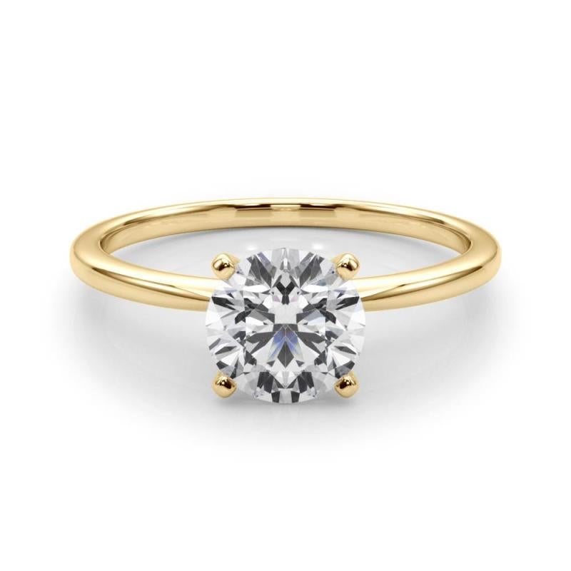 Taglio rotondo GIA 2,3ct Round Prong Set Solitaire Slim Band Anello con diamanti in oro giallo 18K in vendita