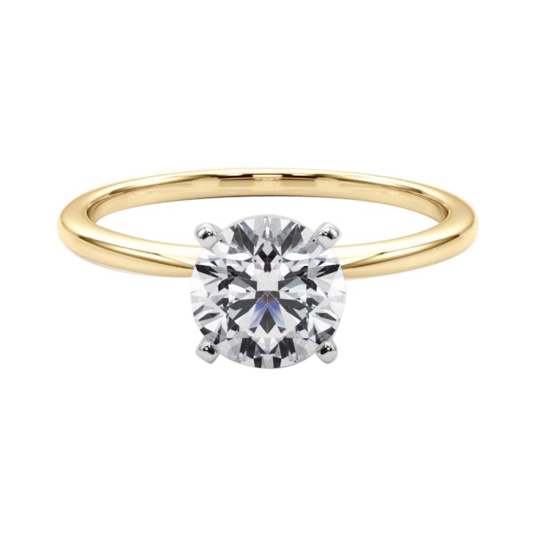 GIA 2,3ct Round Prong Set Solitaire Slim Band Anello con diamanti in oro giallo 18K